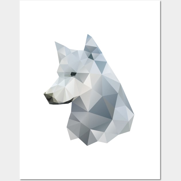 Dramabite Low-poly polygon grey wolf geometric minimal illustration Wall Art by dramabite